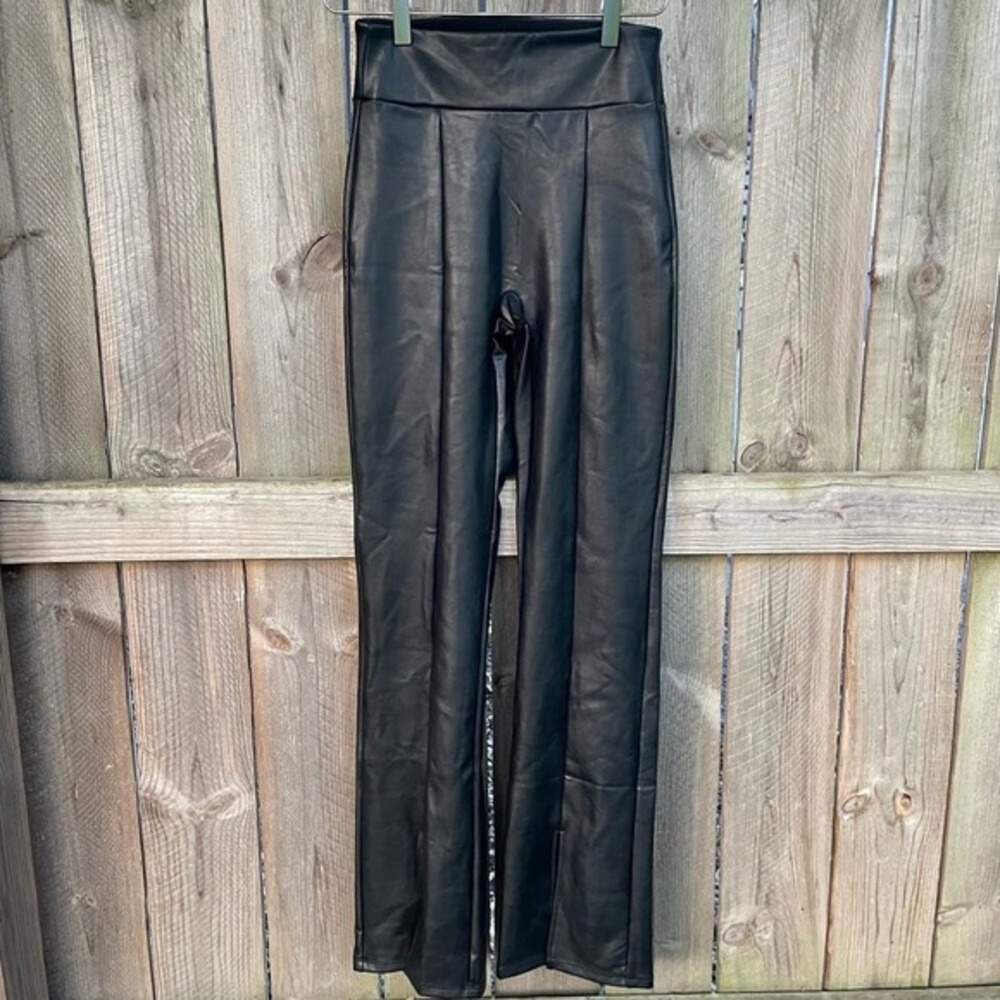 Abercrombie &‎ Fitch Women's Vegan Leather Split-Hem Flare Pants Black Size XS